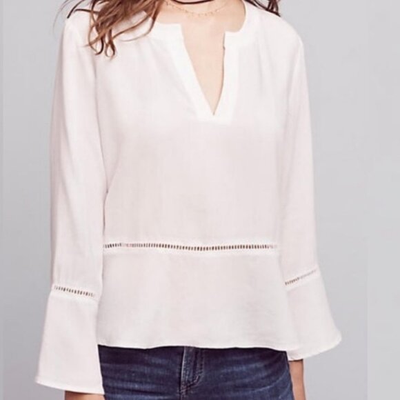 Anthropologie Cloth and Stone White Ladder Lace‎ Blouse Size Small Eyelet Top S - Picture 9 of 10